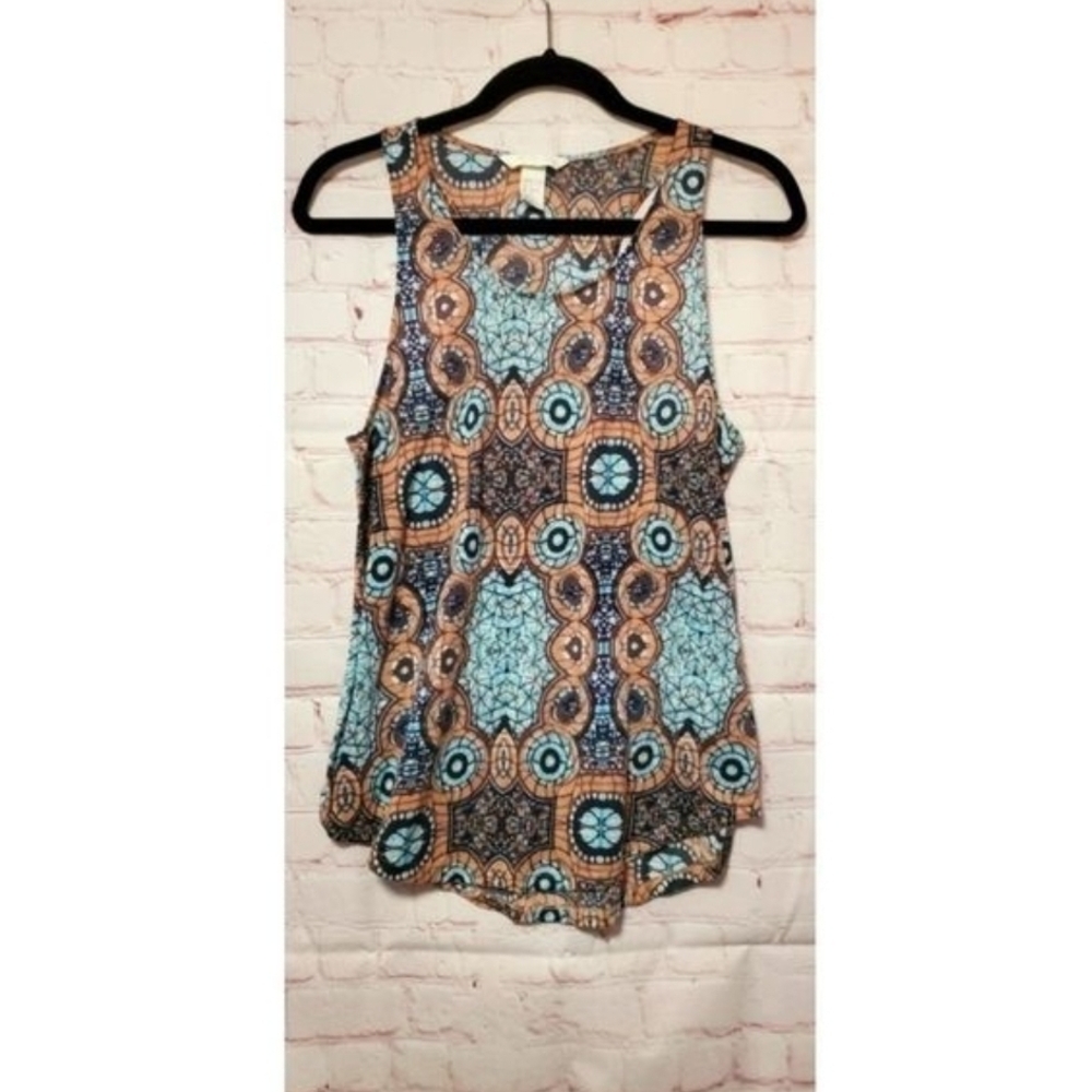 Sleeveless Patterned Top - Blue and Orange